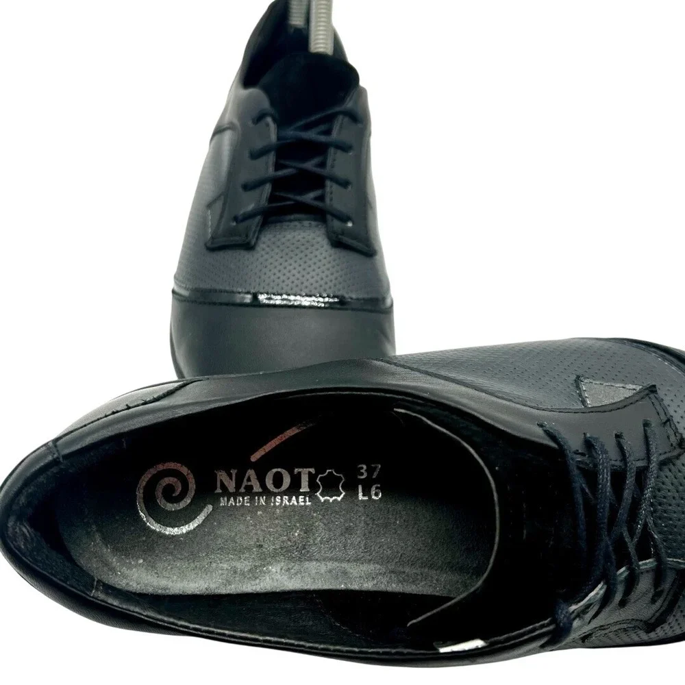 Naot Women Black Leather Perforated Lace Up Comfort Shoes EU‎ 37 US 6